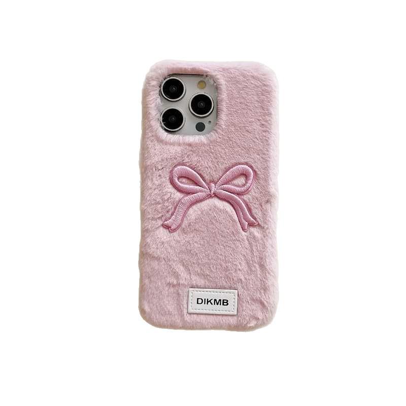 Autumn and winter plush for Apple 17 mobile phone case iPhone16promax bow 15 cute 14 protective case 13