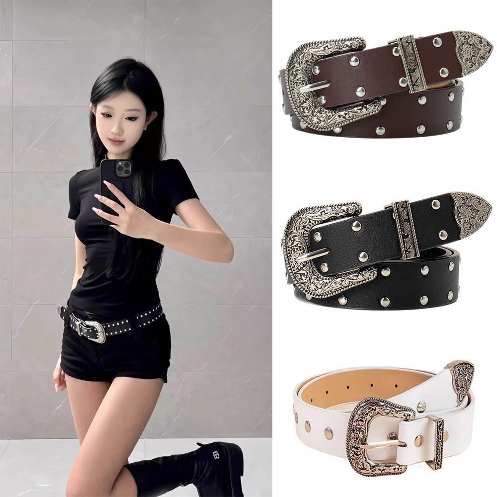 Retro Punk Belt Gothic PU Leather Waistband Casual Rivet Belts