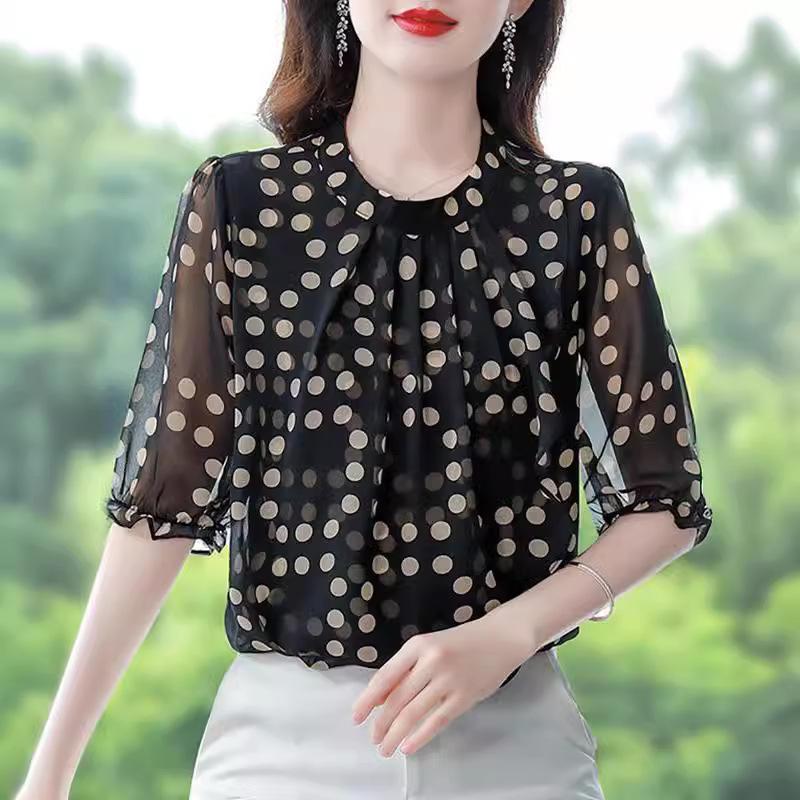 2024 Women's Summer Chiffon Blouse: Casual, Versatile, Slimming, Fashionable Short Sleeve Top
