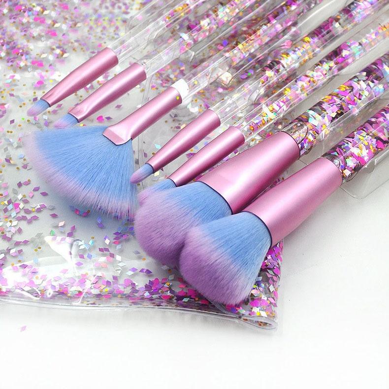 Custom Logo Good Quality 7PCS Bling Cosmetic Brush Liquid Glitter Makeup Brush Set with Case