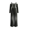 Ladies' Casual Denim Printed Long Sleeved Loose Pocket Jumpsuit