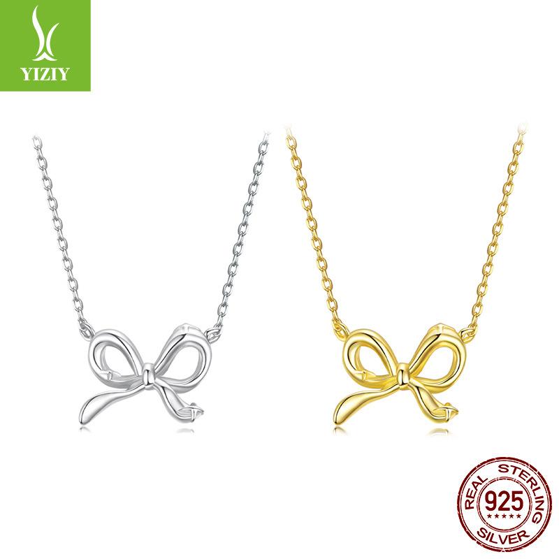 Simple Temperament Bow Necklace Collarbone Chain Versatile Classic S925 Sterling Silver Necklace Jewelry