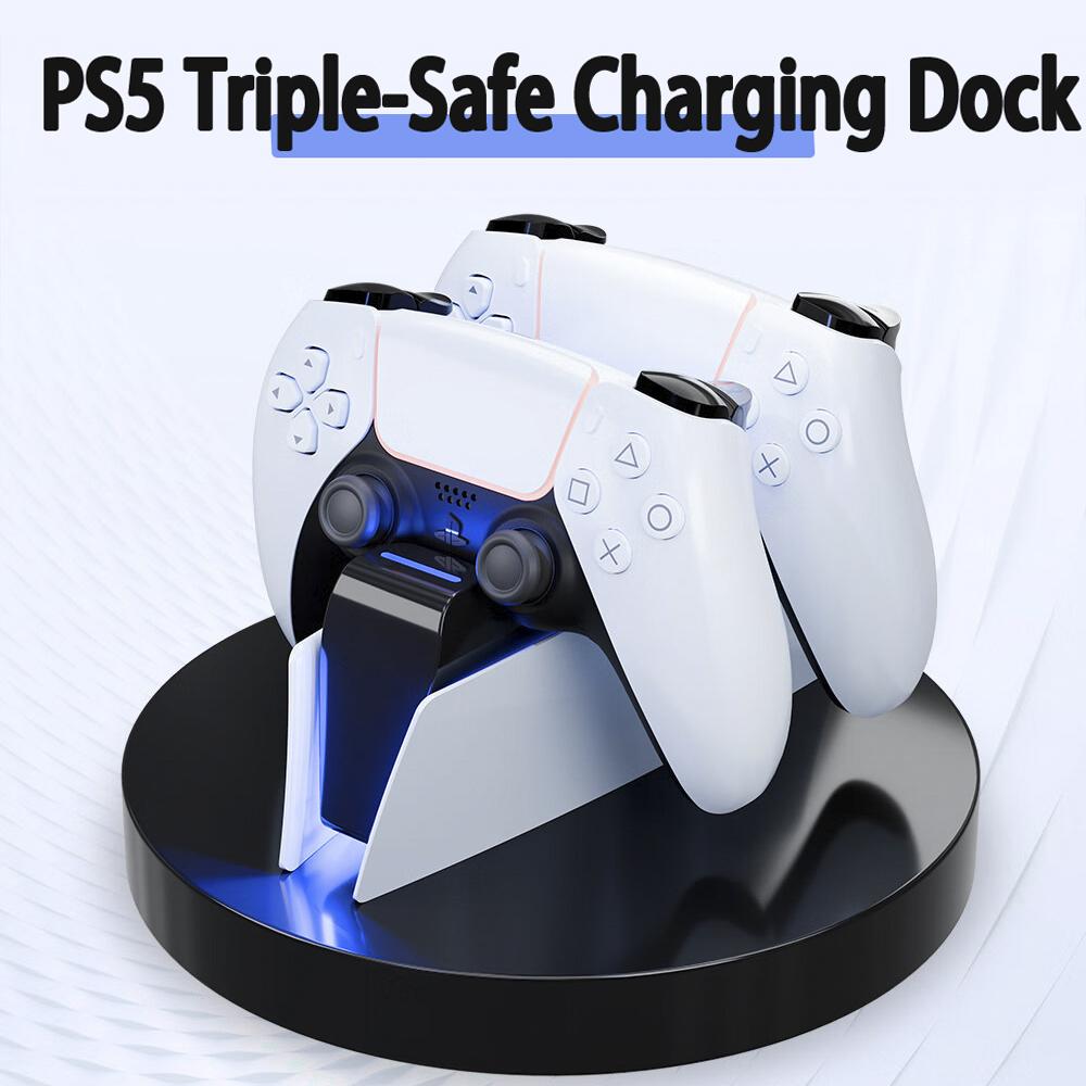 Dual Fast Charging Dock Station for PS5 Controllers, Plug & Play Contact Charger with LED Indicator Lights