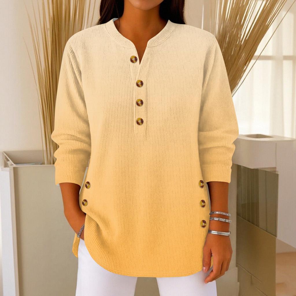 Women's Fashionable Button Collar Long-sleeved Christmas Print Pullover Top