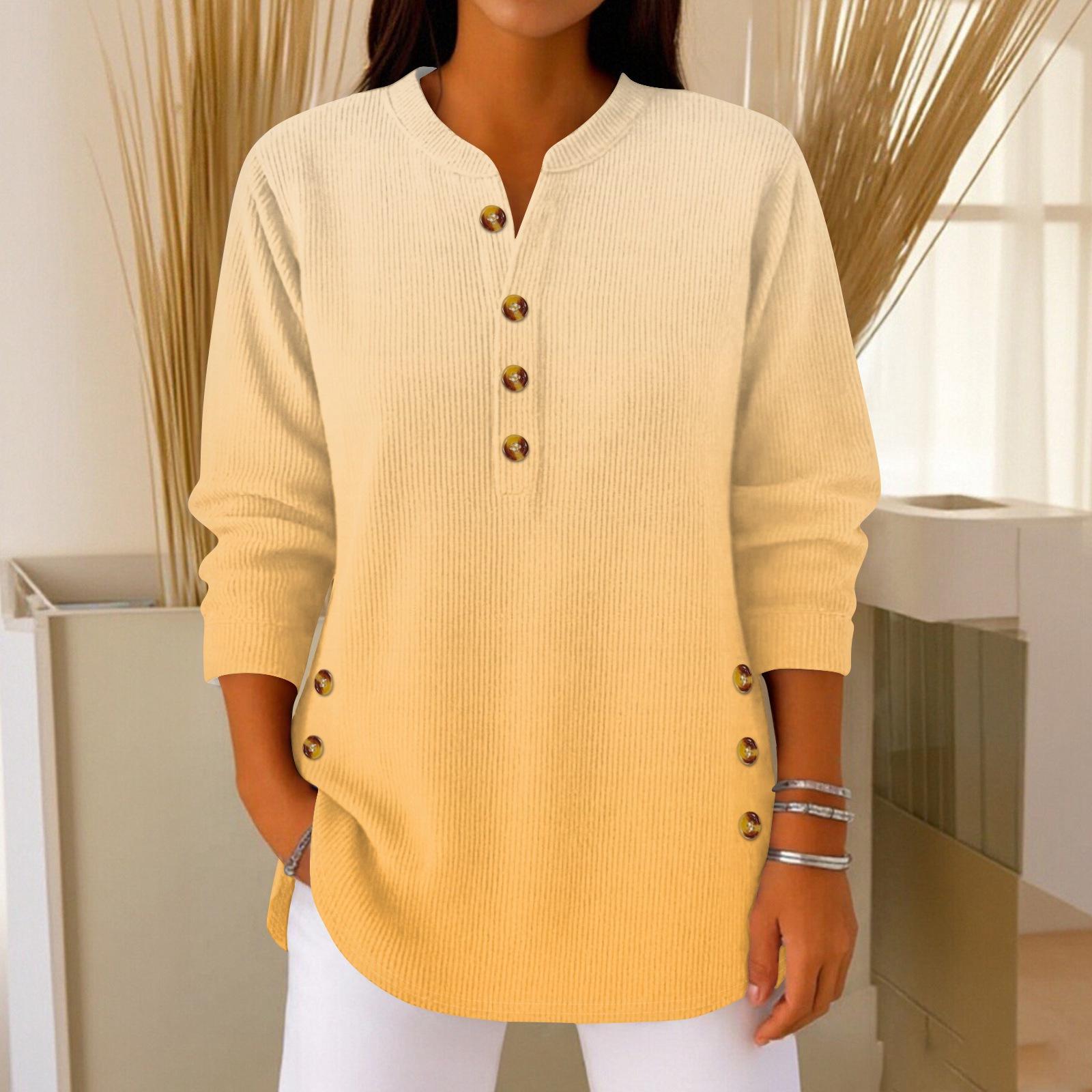 

Женский модный пуловер с длинными рукавами и рождественским принтом, с воротником на пуговицах XL жёлтый