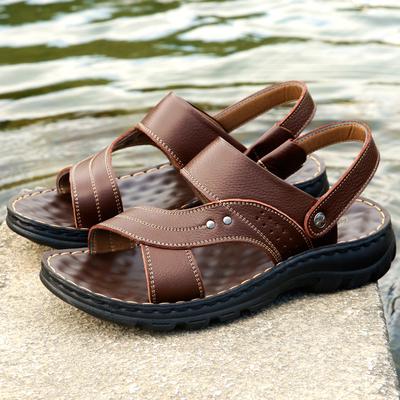 Sandals Men's 2025 New First-layer Cowhide Men's Casual Beach Shoes Genuine Leather Breathable Slippers Thick-soled Large-size Shoes