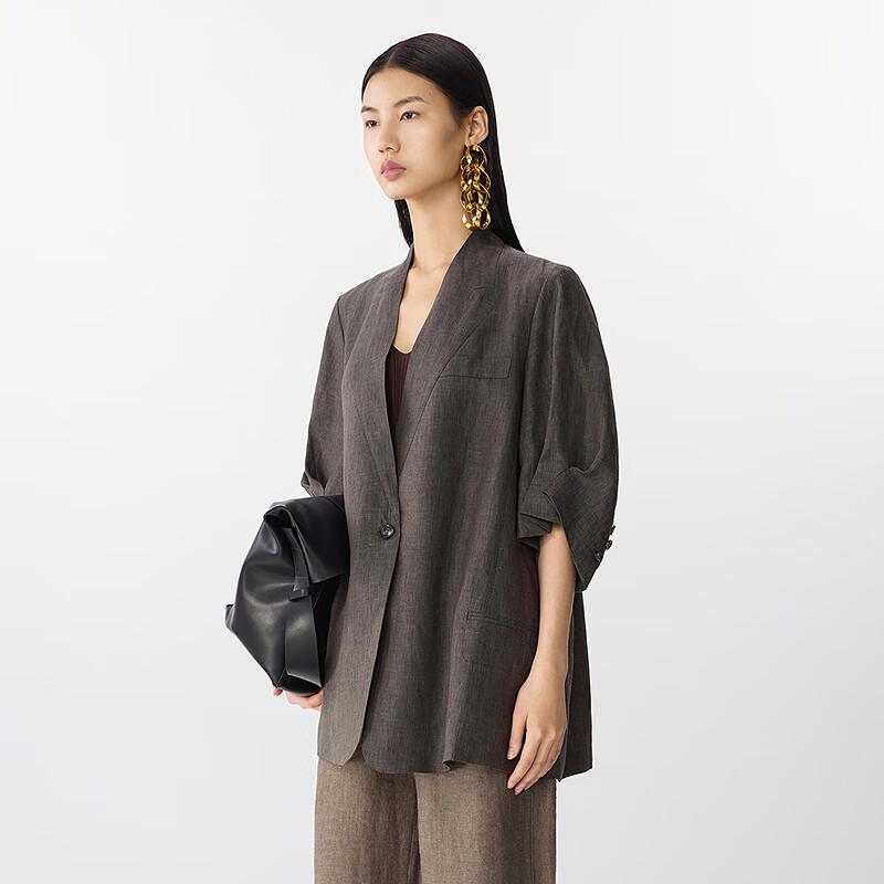 JNBY Women's Relaxed Fit Mid-Sleeve Linen Blazer
