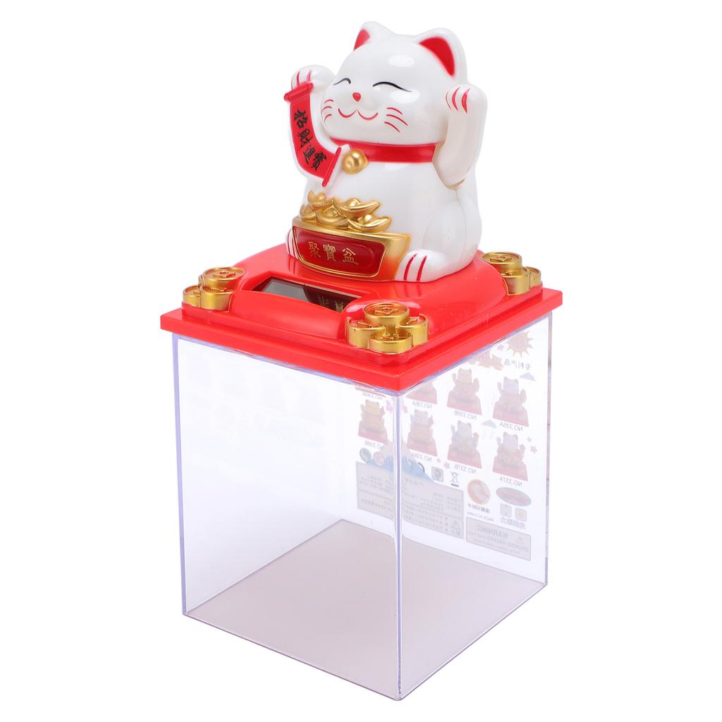 Solar Powered Waving Cat Good Luck Fortune Ornament   Welcoming Decor with Clear Cover