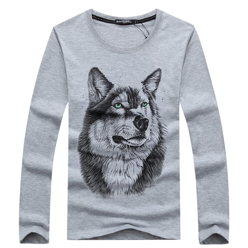 

Плюс размер s-5XL, осенне-зимняя хлопковая мужская футболка с длинными рукавами для отдыха, модная брендовая мужская футболка с рисунком волка 6xl