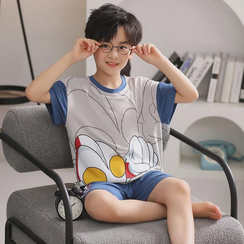 Boys' Summer Modal Pajamas - Cute Cartoon Short-Sleeve Set