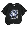 Kids Boys Girls 100% Cotton Crew Neck Short Sleeve T-Shirt, Cute Anime Girl With Headphones Graphic Casual Comfortable Tee For Daily Play, Soft Breath