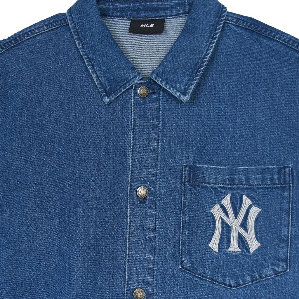 New MLB New York Yankees Denim Coopers Mega Logo New York Yankees Denim Shirts Shirt Unisex Blue 3ADRB0144-50INS