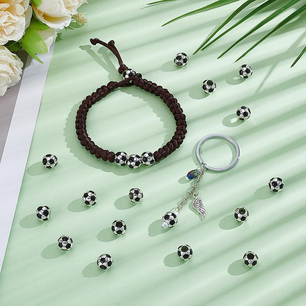 30Pcs Tibetan Style Alloy European Beads, Football, Large Hole Beads, Antique Silver, 10x9mm, Hole: 4.5mm