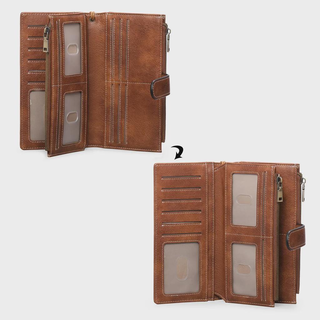 Women's RFID-Blocking Tri-Fold Retro Clutch Wallet
