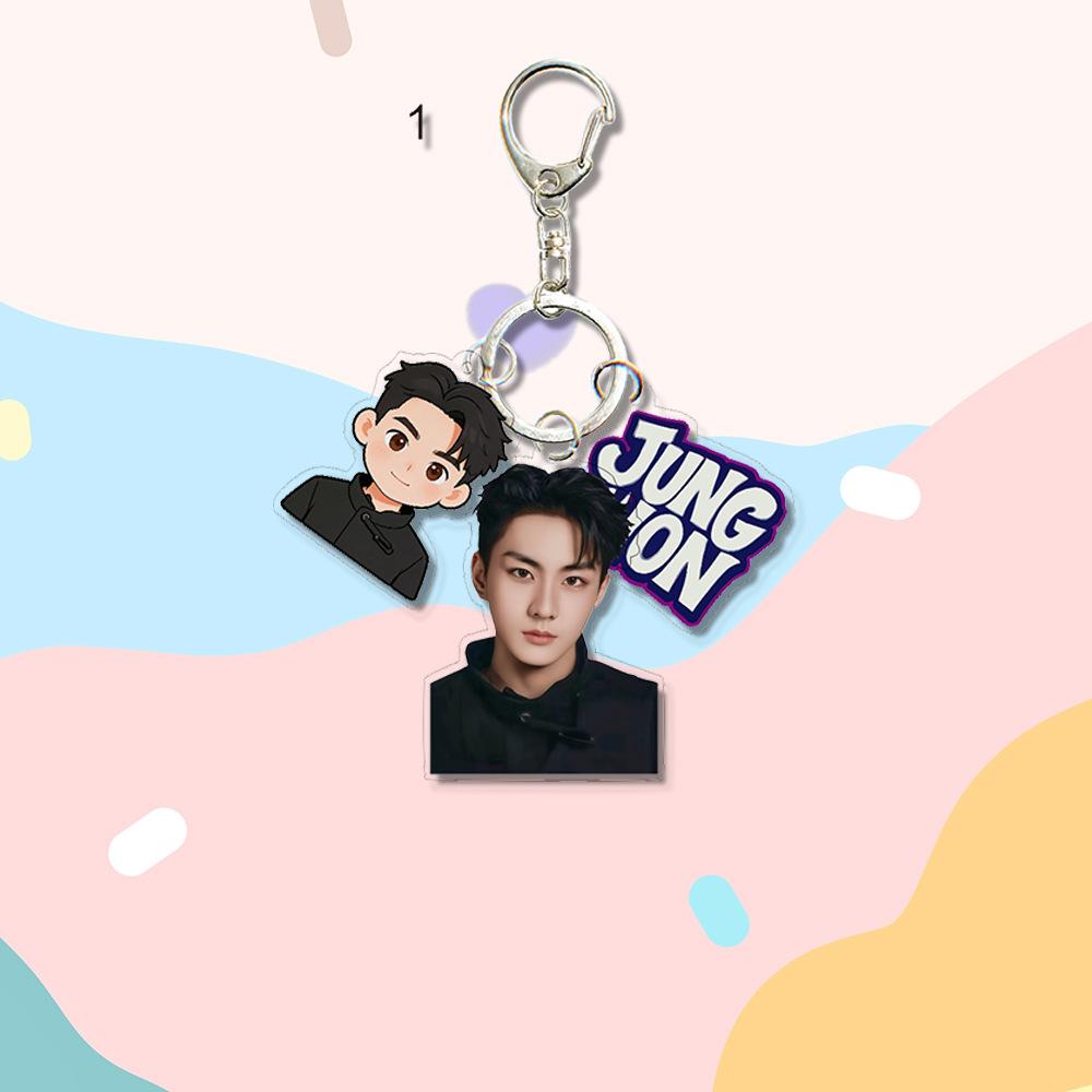 1pc ENHYPEN Keychain with Name Tag, Jungwon Jay Jake Sunghoon Sunoo Ni-ki Cute Figure & Real Photo 3-in-1 Triple Pendant Keyring, Engene Fans Gift