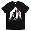 Funny Bigfoot Rock On Hold American Flag Sasquatch Believers T-Shirt Unisex