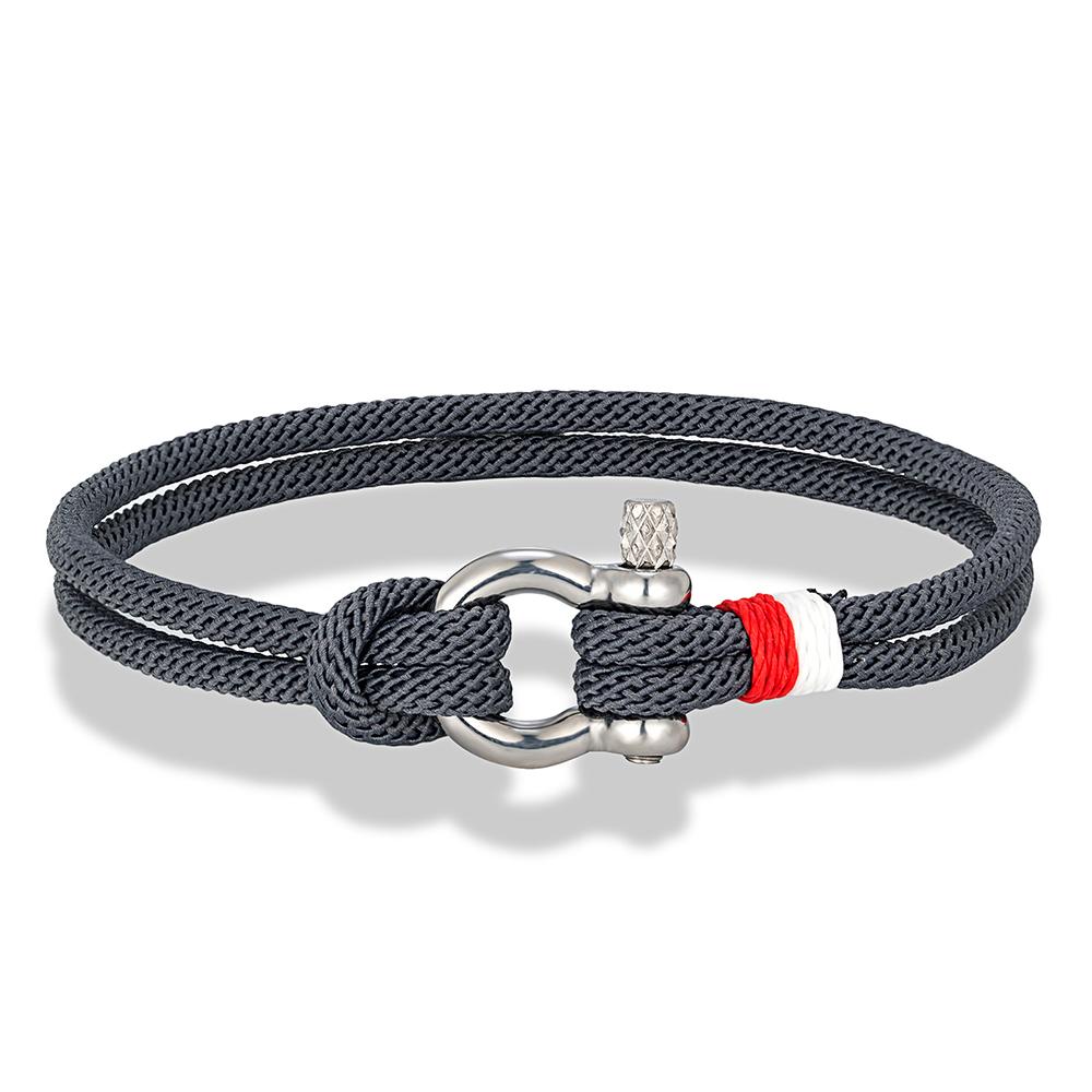 Navy Blue Braided Rope Bracelet Stainless Steel Mini Horseshoe Shackle with Screws Bracelets for Men Women Couple Jewelry