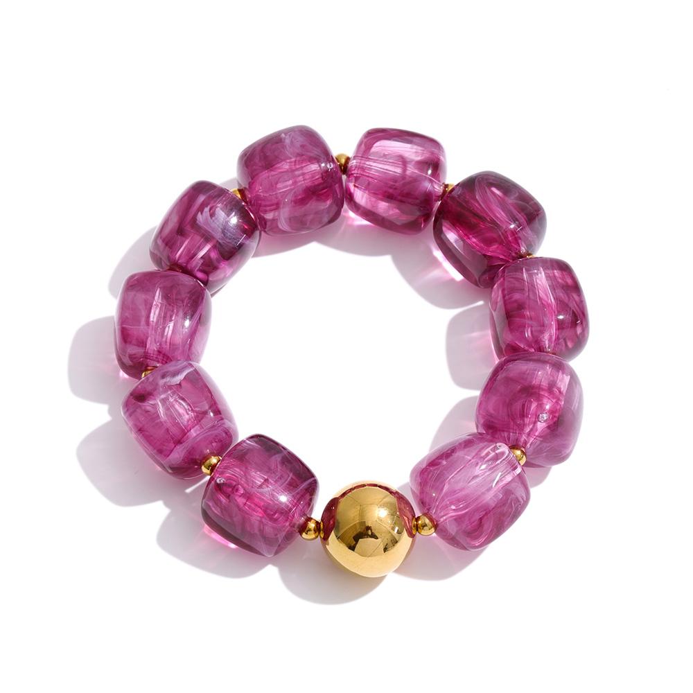 Yhpup Acrylic Square Beads Chain Necklace Bracelet Bangle Stainless Steel Handmade Jewelry Waterproof Green Khaki Pink Amber