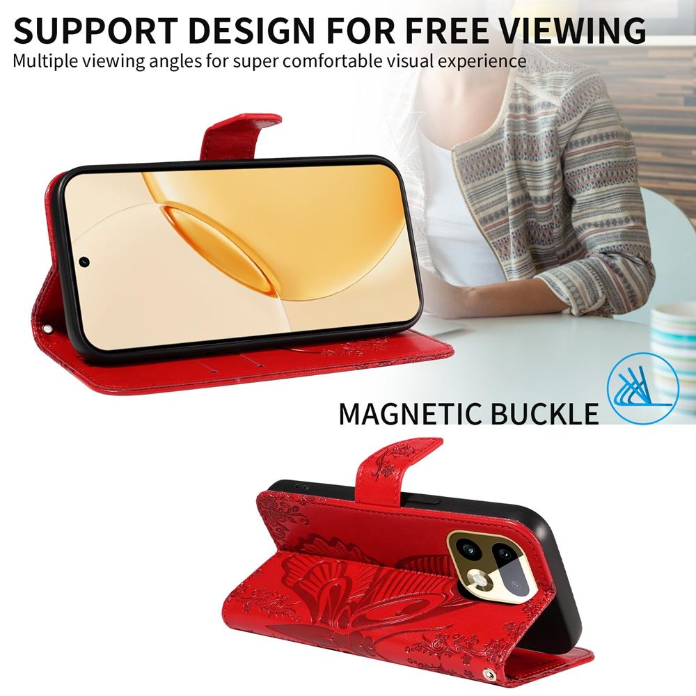 Magnetic Leather Wallet Flip Case for OPPO Realme 16 15 15T 14 14T 14X Pro Plus 5G Phone Cover WIth Stand 3D Embossed Butterfly