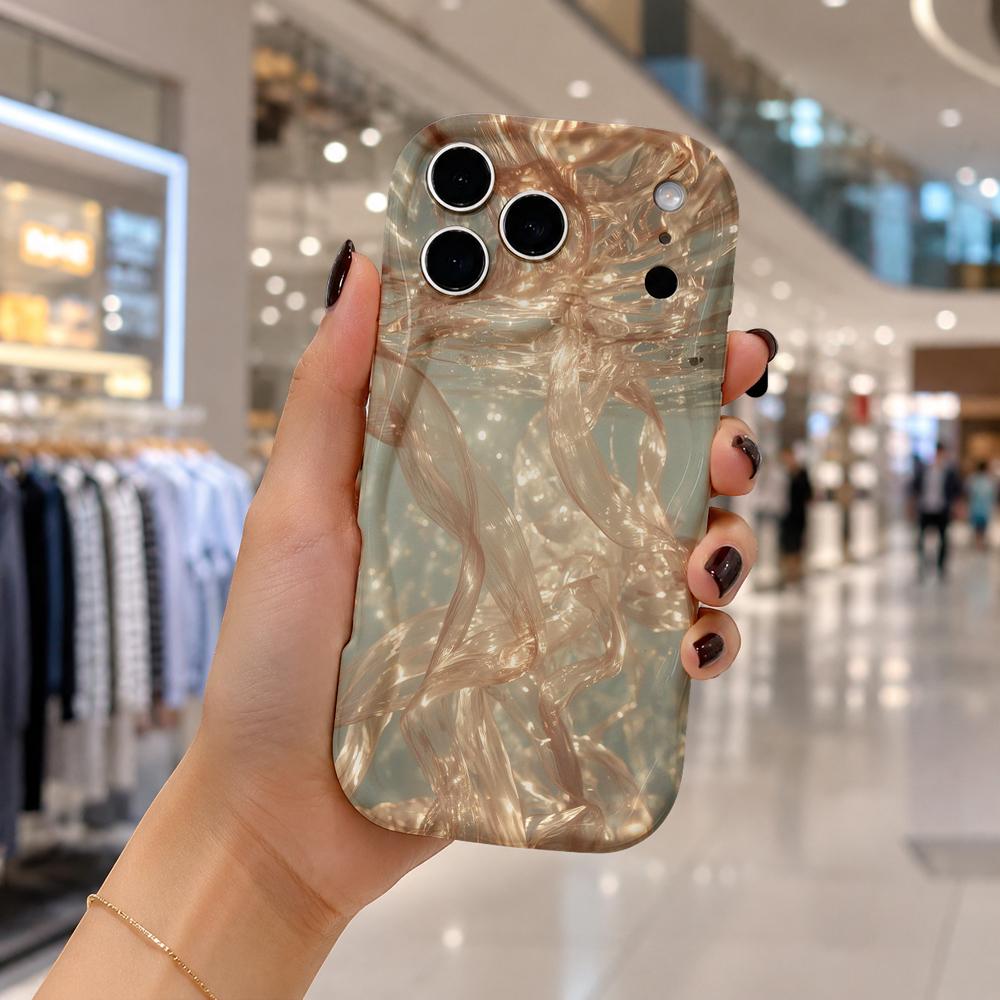 Gold Ribbon Light Fluid Phone Case for iPhone 16 15 14 Pro Max 13 12 11 Mini XR XS SE Wavy Edge Soft Protective Cover