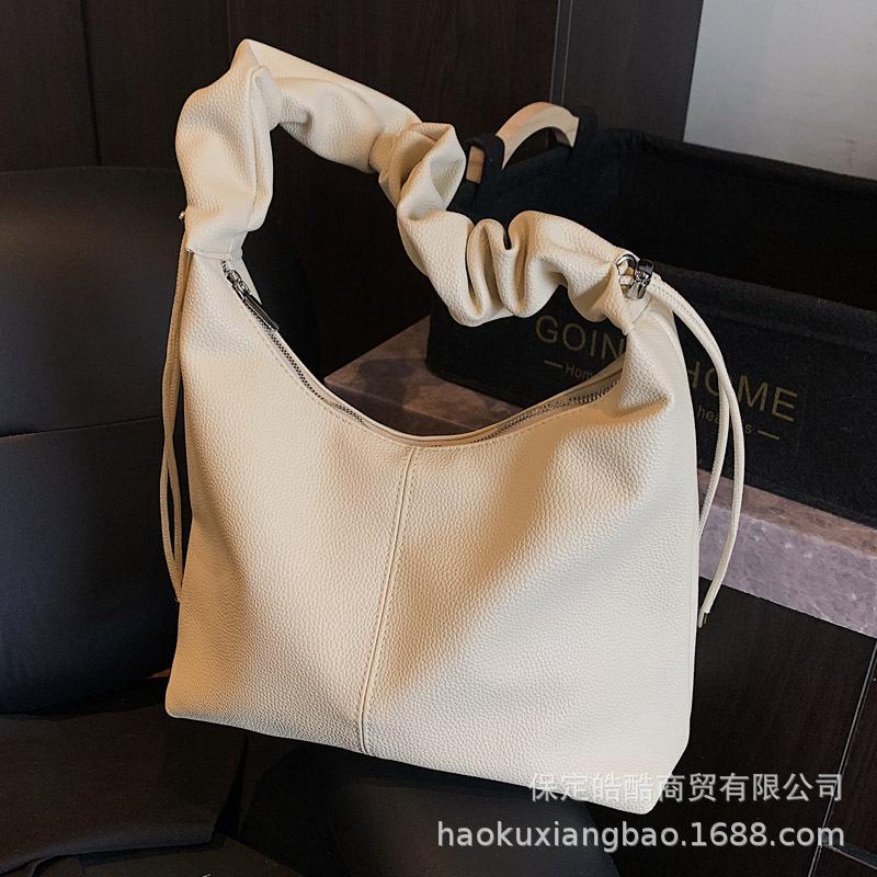 Large-capacity Bag Women's Summer 2025 New Simple and Versatile Pleated Shoulder Underarm Bag Commuter Tote Bag