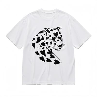 Damen Oversize T-Shirt Herren Damen T-Shirts Top Monochrom Leopard Herzmuster Baumwoll Tops Basic