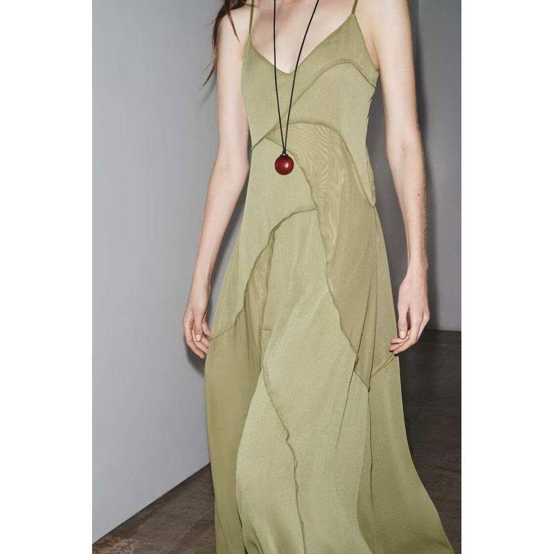 Zbzr Spring New Women Clothes Western Style Fashion Draping Effect Slim Fit Patchwork Sling Dress 1223453