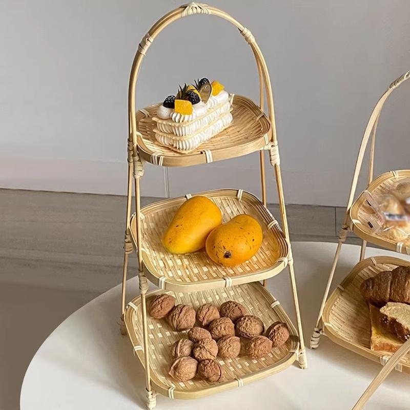 1/2/3 Layer Fruit Basket Food Basket Decorative Standing Tray Bamboo Serving Tray Bamboo Storage Basket For Kitchen