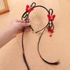 Red Flower Tassel Headband Chinese Style New Year Headwear Traditional Hanfu Wig Headband  Children