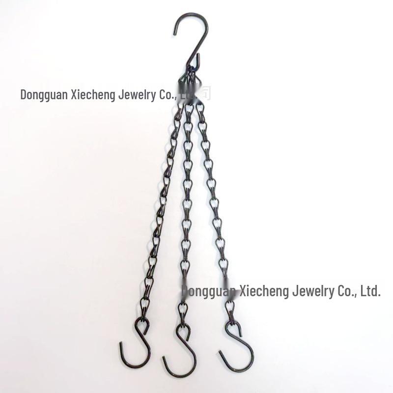 Black Double Hook Bird Cage & Flower Pot Hanging Chain, 1.2MM, with Eight-Character Design.