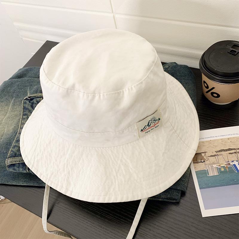 Japanese Fashion Sticker Label Design Bucket Hat Women'S Spring Summer Outdoor Big Brim Sunshade Lace-Up Sun Cap Gorras