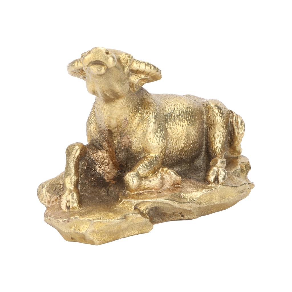 Brass Bull Ornament Lying Position Statue Wall Street Bull With Base for Tea Pets Small Craft