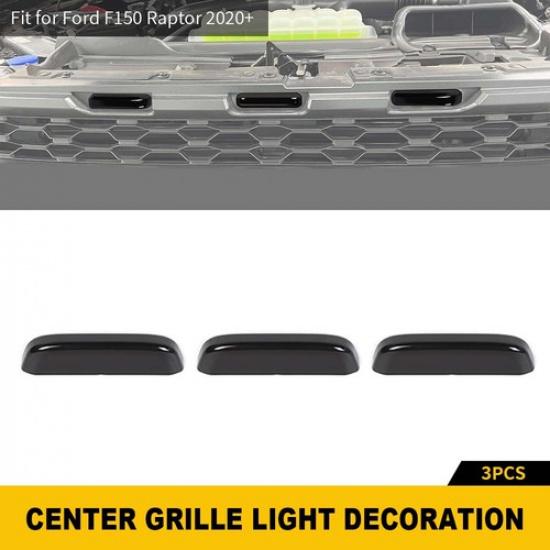 Front Bumper Grill Indicator Light Cover For Ford Raptor F150 + Smoked Black
