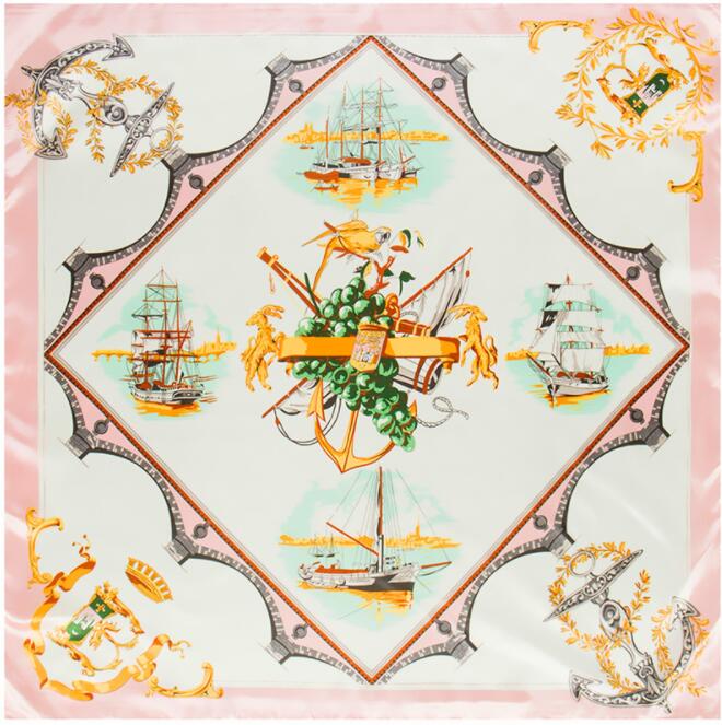 90*90cm Luxury Brand Women Silk Scarfs Sailing Boat Design Square Scarves Spring Summer Shawls For Ladies