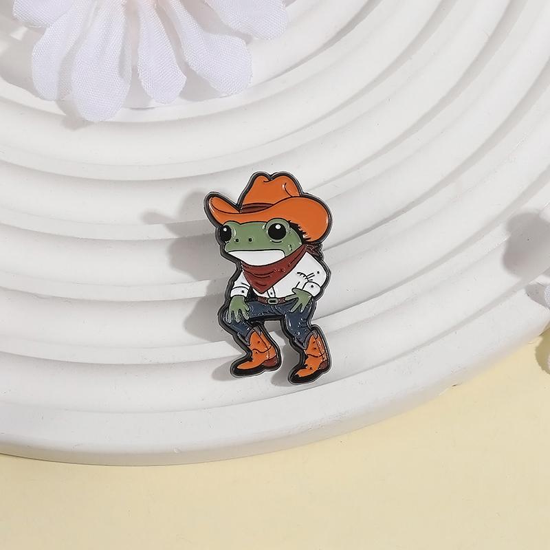 Cowboy Frog Enamel Pins Custom Cool Handsome Jeans Boots Brooches Lapel Badges Clothes Animal Jewelry Gift for Friends