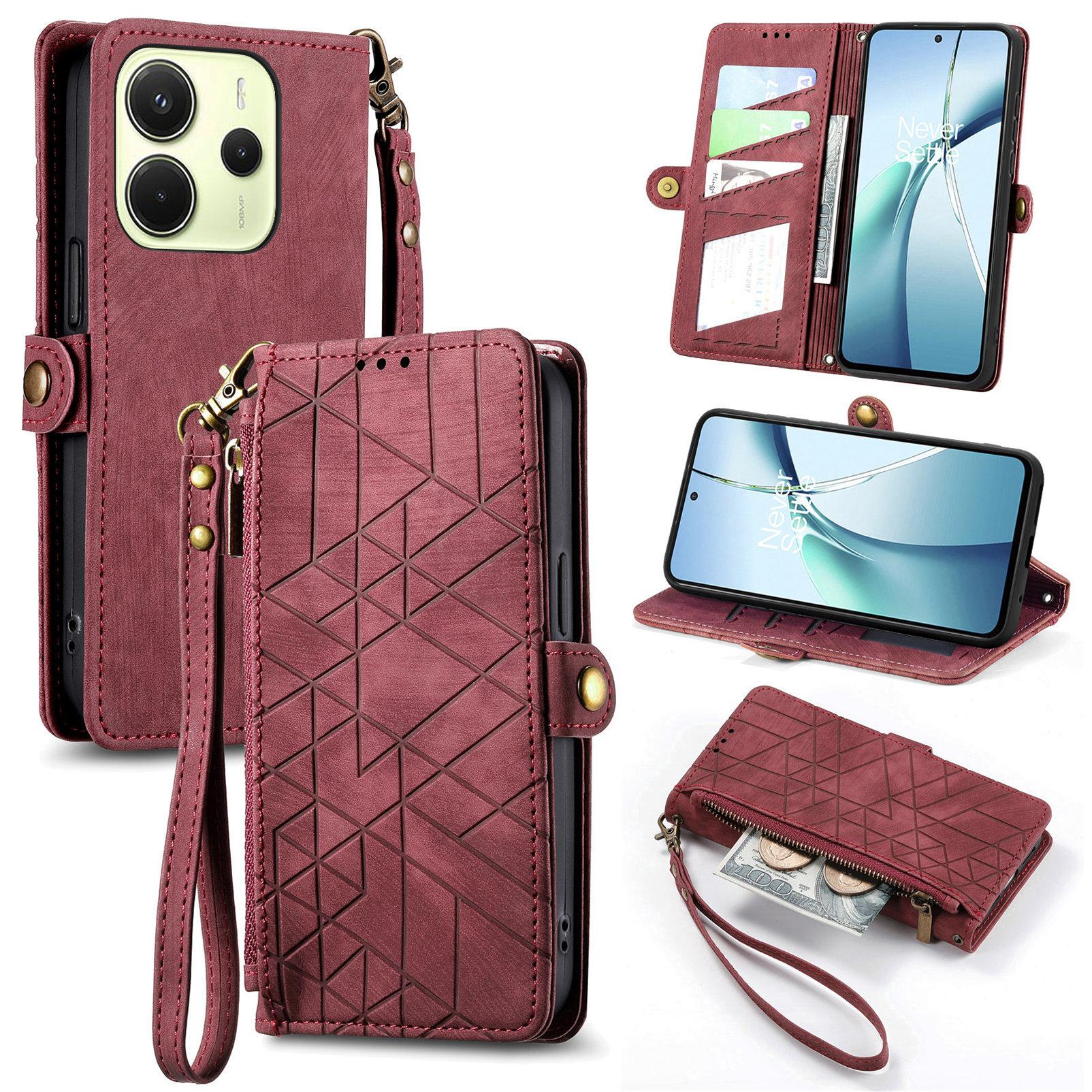 

Для Xiaomi Redmi Note 14 4G (163,25 мм) Чохол-гаманець на блискавці Геометричні лінії Шкіряний чохол для телефону з ремінцем A