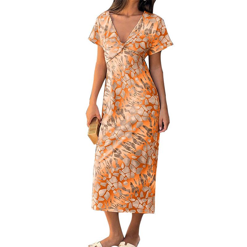 

Женское повседневное платье с коротким рукавом, V-образным вырезом, в богемном праздничном стиле, облегающее бедра, цельное XL