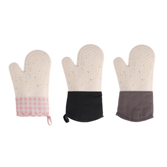 Oven Mitts Insulated Gloves Heat Resistant Silicone Kitchen Gloves with Anti-Slip Horizontal Stripes Thick Grip Reusable Kitchen Gloves Home Family