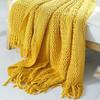 Khaki Christmas Blankets with Tassles Vintage Lightweight Farmhouse Gift Blankets Knitted Plaid Cozy Bohemian Throw Knit Blanket