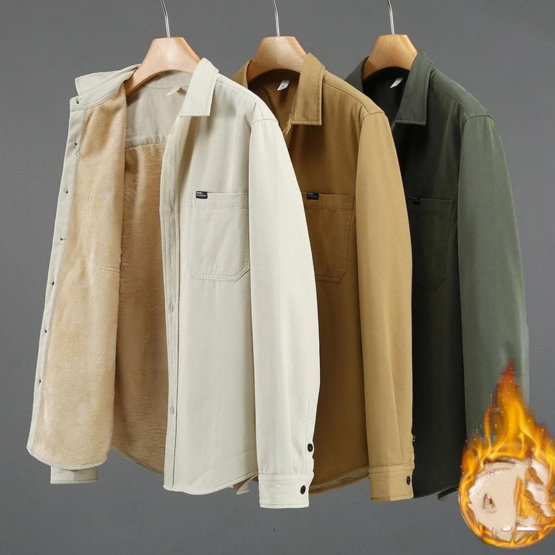Winterwarme Hemden für Herren Japanischer Stil Cargo Langarmhemd Mann Verdicken Lässige Oberteile Doppeltasche Fleecejacke