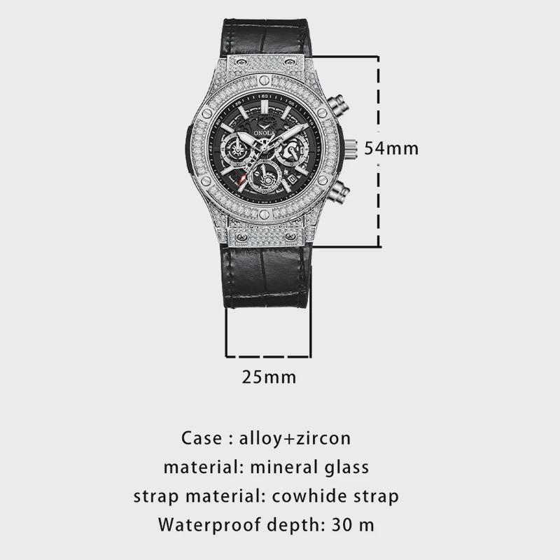 ONOLA Fashion Sports Luxury Men Wristwatch Date Waterproof Luminous Chronograph Man Watch Unique Leather Quartz Men's Watch