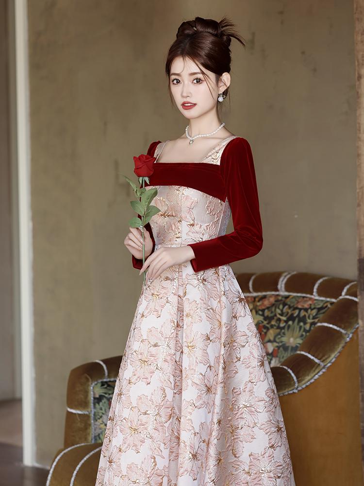 Elegant Long Sleeve Velvet Wedding Dress for Pregnant Women High Waist A-Line Skirt Formal Evening Gown Perfect for Engagemen...