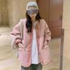 Winter Thick Contrasting Retro Lamb Style Loose Women's Clothing Round Neck Mid Length Cardigan Trend All-match Chic Coats