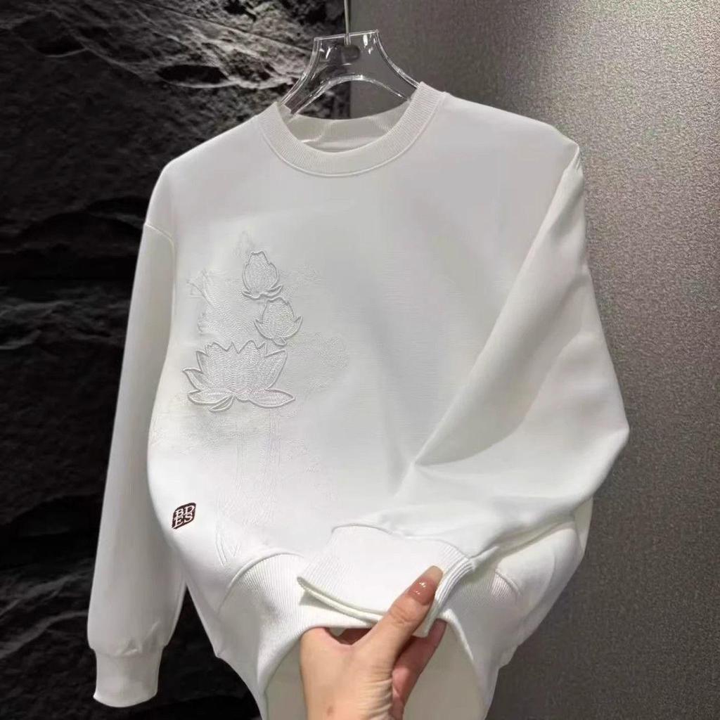 Men's Trendy Lotus Embroidery Hoodie - Casual Spring/Autumn Fashion
