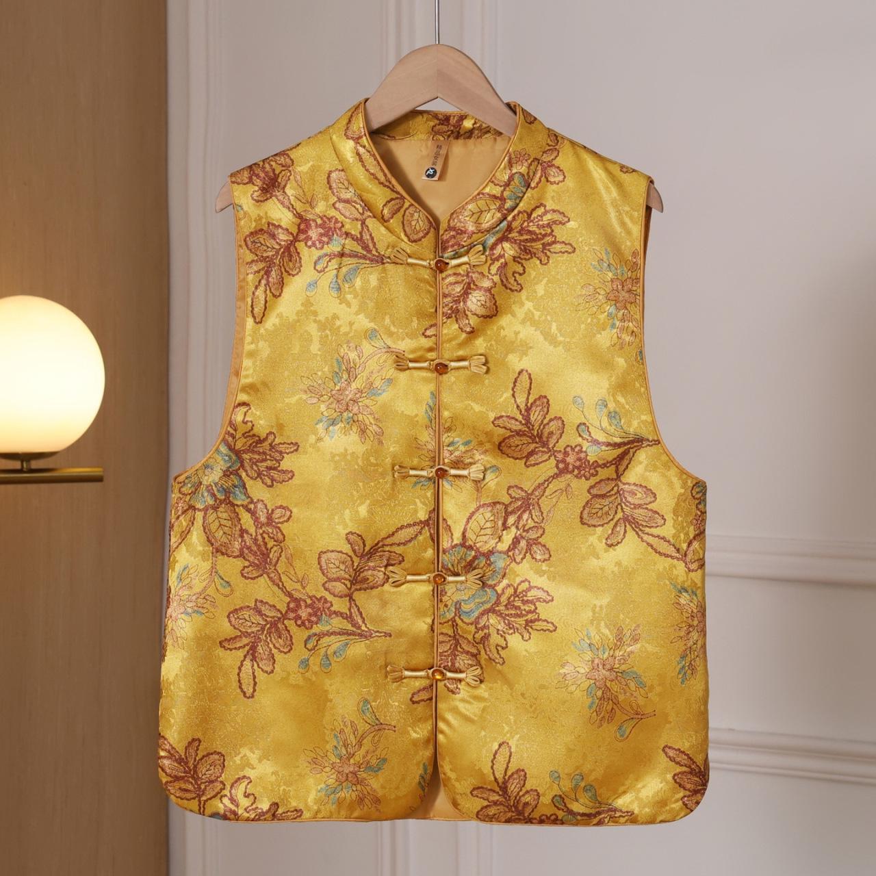 

Stylish Spring & Autumn Fashion Vest for Middle-Aged & Elderly Women: Chinese National Style for 60s-70s - Perfect for Grandma or Wife. 2XL жовтий