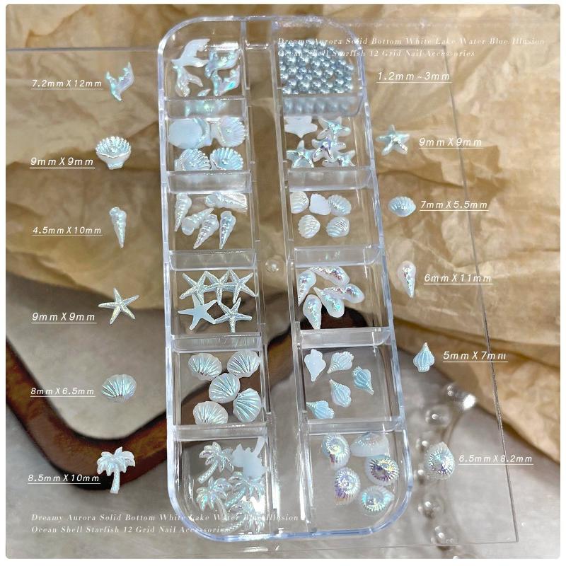 12 Grids Aurora Ocean Nail Charms Set Mermaid Seashell Starfish 3D Nail Art Rhinestones Decoration