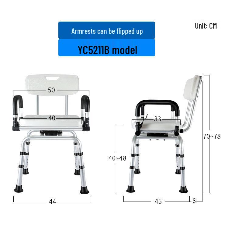 Adjustable Non-Slip Shower Chair with Armrests for Elderly, Disabled, and Pregnant Users