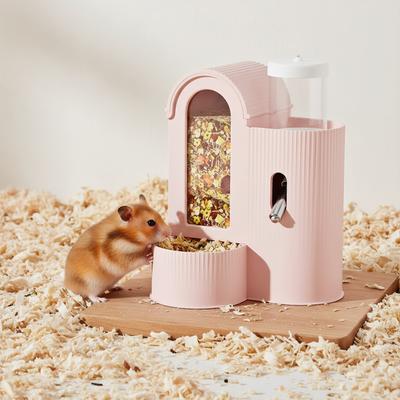 2-in-1 Automatic Food Dispenser Large Capacity Hamster Feeder And Waterer with Water Bottle for Hamster Guinea Pig Rat Cage Home
