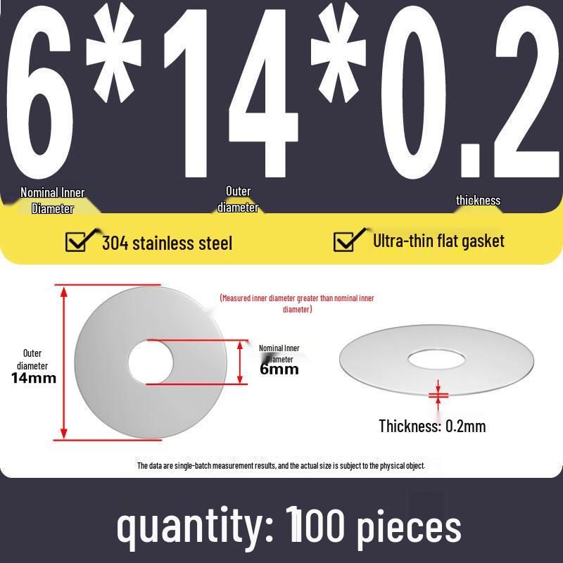 Plochá podložka z nerezové oceli 304 pro nastavení vůle hřídele (0,1/0,2/0,3 mm)