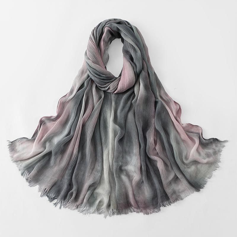 Bohemian Women Tie-Dyed Ombre Crinkle Cotton Rayon Hijab for Ramadan Soft Muslim Hijabs Scarf Breathable Islamic Wraps Shawls